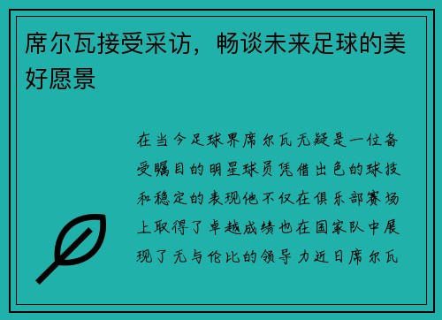 席尔瓦接受采访，畅谈未来足球的美好愿景