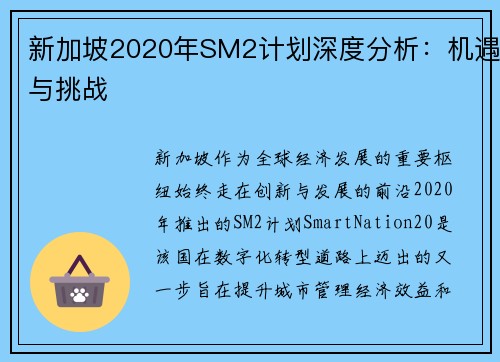 新加坡2020年SM2计划深度分析：机遇与挑战