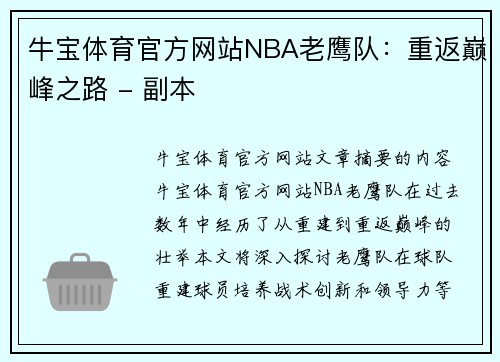 牛宝体育官方网站NBA老鹰队：重返巅峰之路 - 副本